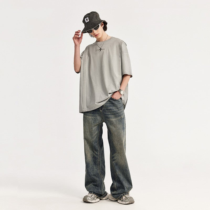 Evandyr | Wide leg baggy jeans with frayed effect and retro moustaches