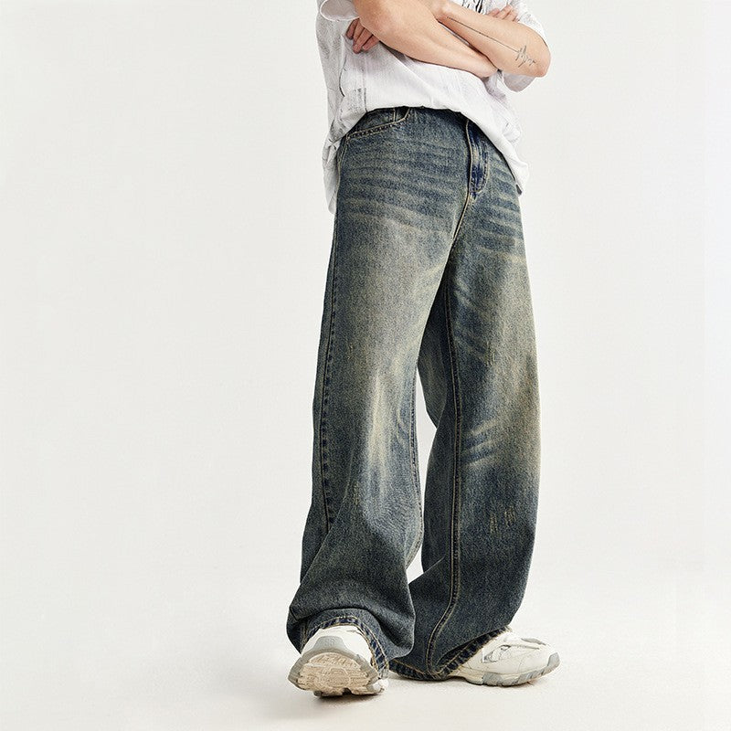 Evandyr | Wide leg baggy jeans with frayed effect and retro moustaches