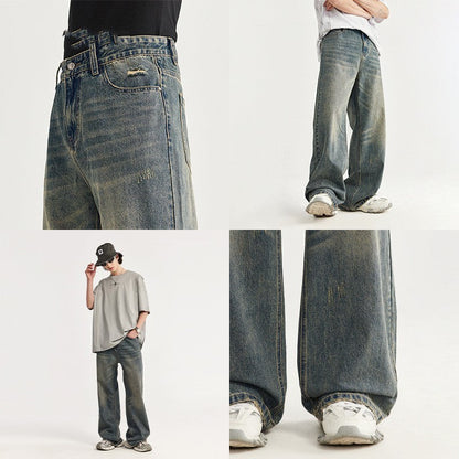 Evandyr | Wide leg baggy jeans with frayed effect and retro moustaches