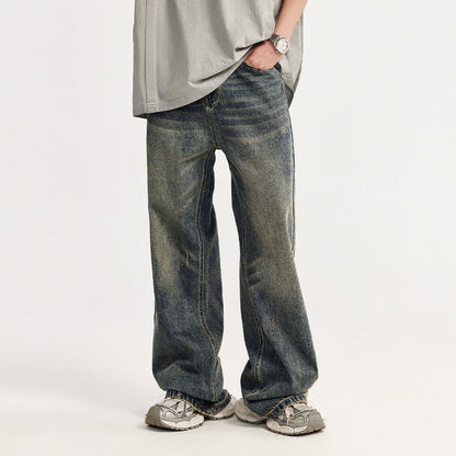 Evandyr | Wide leg baggy jeans with frayed effect and retro moustaches