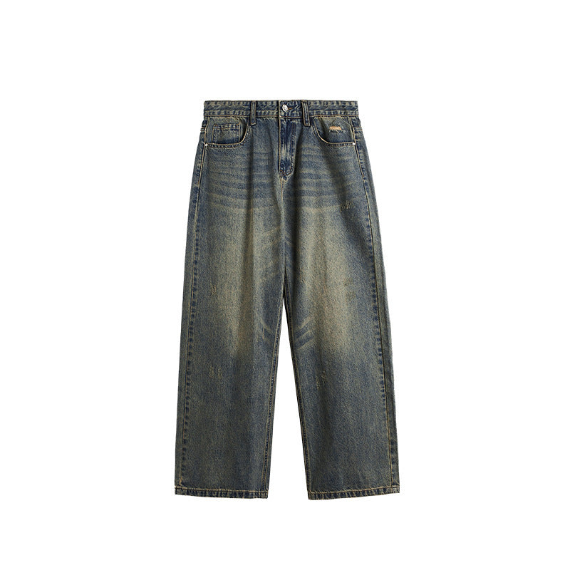 Evandyr | Wide leg baggy jeans with frayed effect and retro moustaches