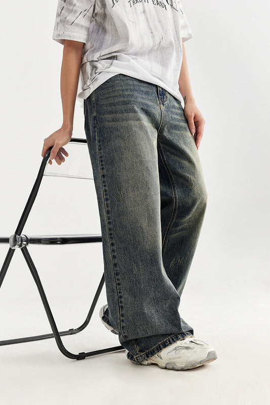 Evandyr | Wide leg baggy jeans with frayed effect and retro moustaches